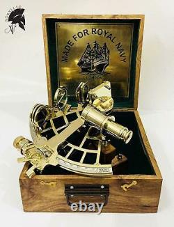 10 Polished Brass Sextant Marine Nautical Collectible Ship Astrolabe With Box