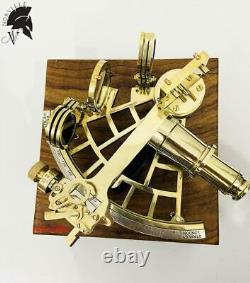 10 Polished Brass Sextant Marine Nautical Collectible Ship Astrolabe With Box