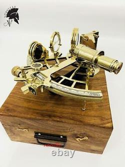 10 Polished Brass Sextant Marine Nautical Collectible Ship Astrolabe With Box