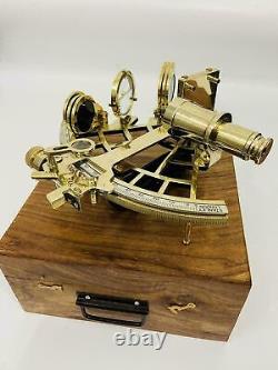 10 Polished Brass Sextant Marine Nautical Collectible Ship Astrolabe With Box