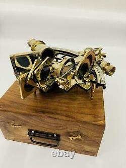 10 Polished Brass Sextant Marine Nautical Collectible Ship Astrolabe With Box