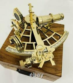 10 Polished Brass Sextant Marine Nautical Collectible Ship Astrolabe With Box