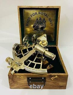 10 Polished Brass Sextant Marine Nautical Collectible Ship Astrolabe With Box