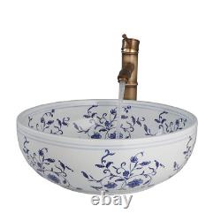 16Round Ceramic Basin Sink Above Counter Sink Antique Brass Mixer Faucet Set