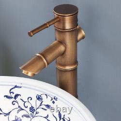 16Round Ceramic Basin Sink Above Counter Sink Antique Brass Mixer Faucet Set