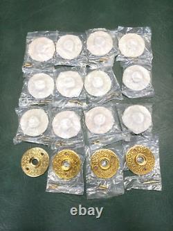 16 Victorian reproduction Rosette Polished Brass Cabinet Door Knob Backplates 2