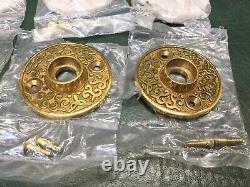 16 Victorian reproduction Rosette Polished Brass Cabinet Door Knob Backplates 2