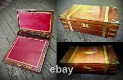 1801 Antique Rosewood & Brass Georgian Captain's Writing Box Hidden Storage