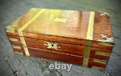 1801 Antique Rosewood & Brass Georgian Captain's Writing Box Hidden Storage