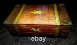 1801 Antique Rosewood & Brass Georgian Captain's Writing Box Hidden Storage