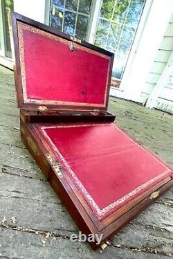 1801 Antique Rosewood & Brass Georgian Captain's Writing Box Hidden Storage