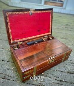 1801 Antique Rosewood & Brass Georgian Captain's Writing Box Hidden Storage