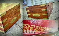 1801 Antique Rosewood & Brass Georgian Captain's Writing Box Hidden Storage