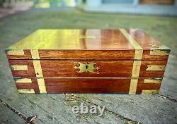 1801 Antique Rosewood & Brass Georgian Captain's Writing Box Hidden Storage