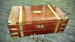 1801 Antique Rosewood & Brass Georgian Captain's Writing Box Hidden Storage