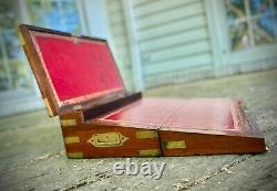 1801 Antique Rosewood & Brass Georgian Captain's Writing Box Hidden Storage