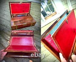 1801 Antique Rosewood & Brass Georgian Captain's Writing Box Hidden Storage