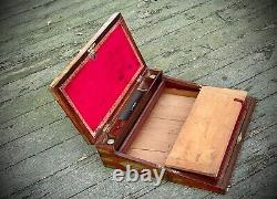 1801 Antique Rosewood & Brass Georgian Captain's Writing Box Hidden Storage