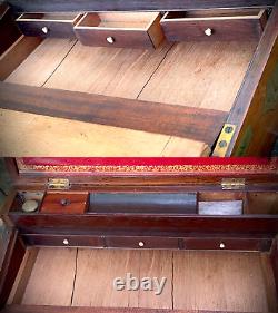 1801 Antique Rosewood & Brass Georgian Captain's Writing Box Hidden Storage