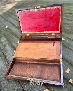 1801 Antique Rosewood & Brass Georgian Captain's Writing Box Hidden Storage