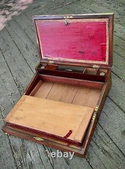 1801 Antique Rosewood & Brass Georgian Captain's Writing Box Hidden Storage