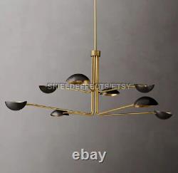 1950's Mid Century Antique Brass Black Orb Sputnik Italian Ceiling Handmade