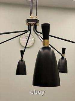 1950's Mid Century Antique Brass Black Sputnik Italian Ceiling Fixture