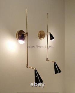 1950's Mid Century Pair Antique Brass Black Wall Scone Light Movable Industrial