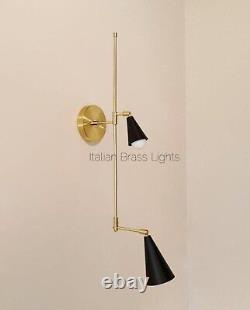 1950's Mid Century Pair Antique Brass Black Wall Scone Light Movable Industrial