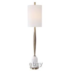 1 Light Buffet Lamp Antique Brass/Polished White Marble Finish with White