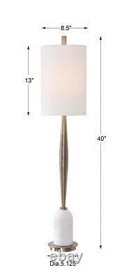 1 Light Buffet Lamp Antique Brass/Polished White Marble Finish with White