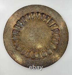 23 Round Antique Patinated Polished Brass Tray/Hand Crafted/Decorative Tray
