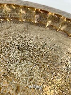 23 Round Antique Patinated Polished Brass Tray/Hand Crafted/Decorative Tray