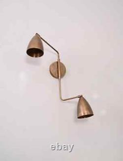 2 Light Shades Curved Arm Modern Wall Sconce Mid Century Antique Brass Sputnik