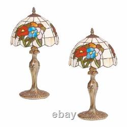 2 Pack Table Lamp Antique Brass Style Stained Glass 19H Renovator's Supply