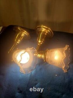2 Vintage Brass Wall Sconce Light polished