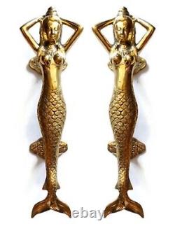 2 polished MERMAID 100% brass door PULL old style heavy house PULL handle 13 B