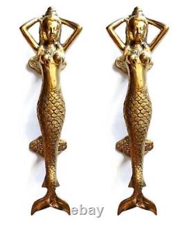 2 polished MERMAID 100% brass door PULL old style heavy house PULL handle 13 B