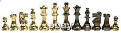 3.2 Brass Metal French Lardy Staunton Chess Pieces Set Golden & Antique Polish