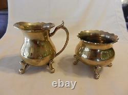 3 Piece Polished Brass Tea Set from India, Tea Pot, Sugar, Creamer