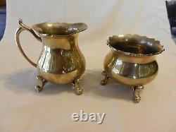 3 Piece Polished Brass Tea Set from India, Tea Pot, Sugar, Creamer