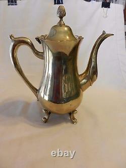 3 Piece Polished Brass Tea Set from India, Tea Pot, Sugar, Creamer