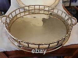 5 Piece Polished Brass Tea Set from India, 2 trays, Tea Pot, Sugar Creamer
