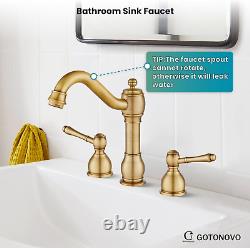 8 Inch Antique Brass Widespread Bathroom Faucets for Sink 3 Hole 2 Lever Handle
