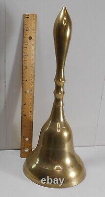 Antique 12-inch large hand bell, finely turned brass, smooth polished finish