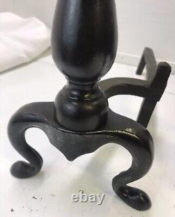 Antique 19th Cent. Brass Ball Andirons Hand Forged Billets SIGNED Victorian, Vtg