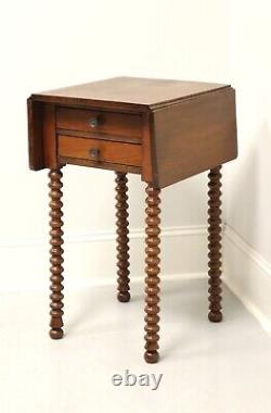 Antique 19th Century Walnut Drop Leaf Two Drawer Side Table with Bobbin Legs