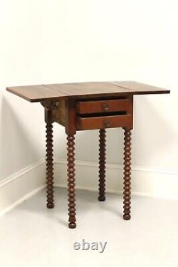 Antique 19th Century Walnut Drop Leaf Two Drawer Side Table with Bobbin Legs