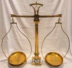 Antique 39 Large 19th Century Polished Brass Beam Scale Balance Decorative