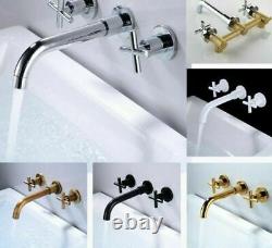 Antique Black Brass Double Handle Wall Mount Bathroom Sink Hot & Cold Mixer Tap